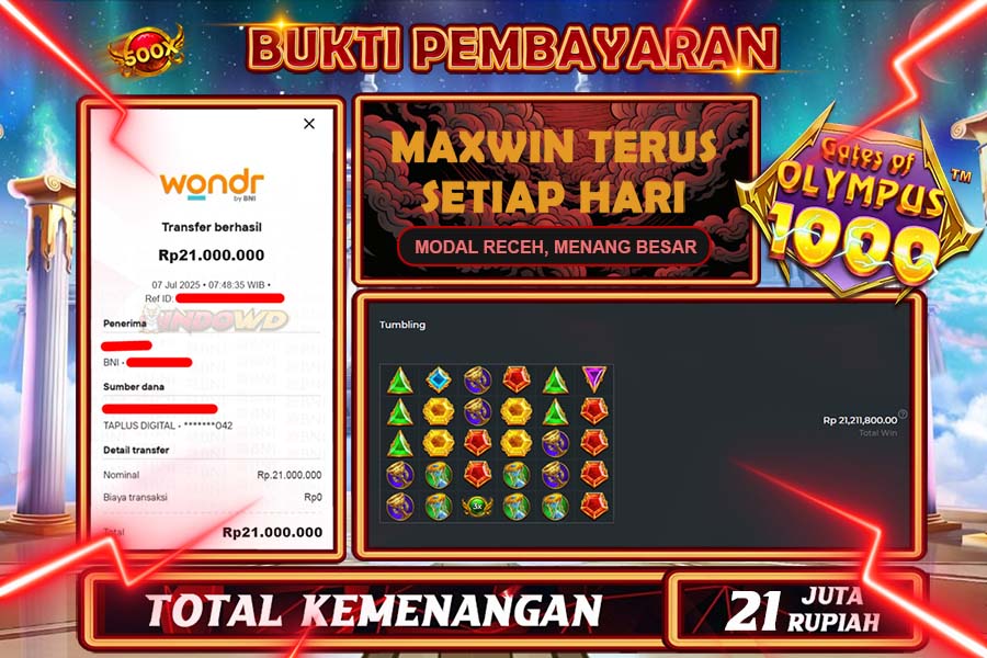 INDOWD JACKPOT SLOT GATES OF OLYMPUS 1000 Rp21.000.000,- LUNAS