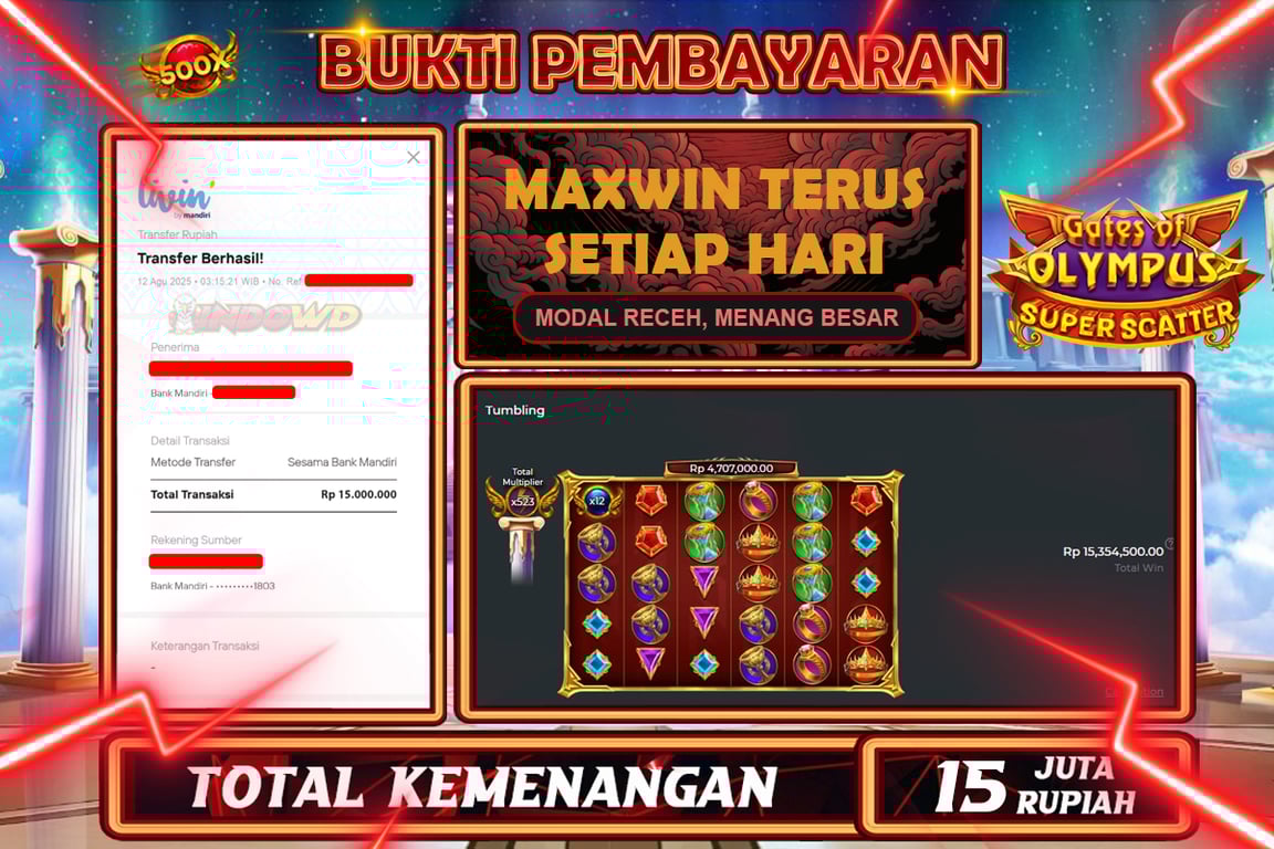 INDOWD JACKPOT SLOT GATES OF OLYMPUS SUPER SCATTER Rp15.000.000,- LUNAS