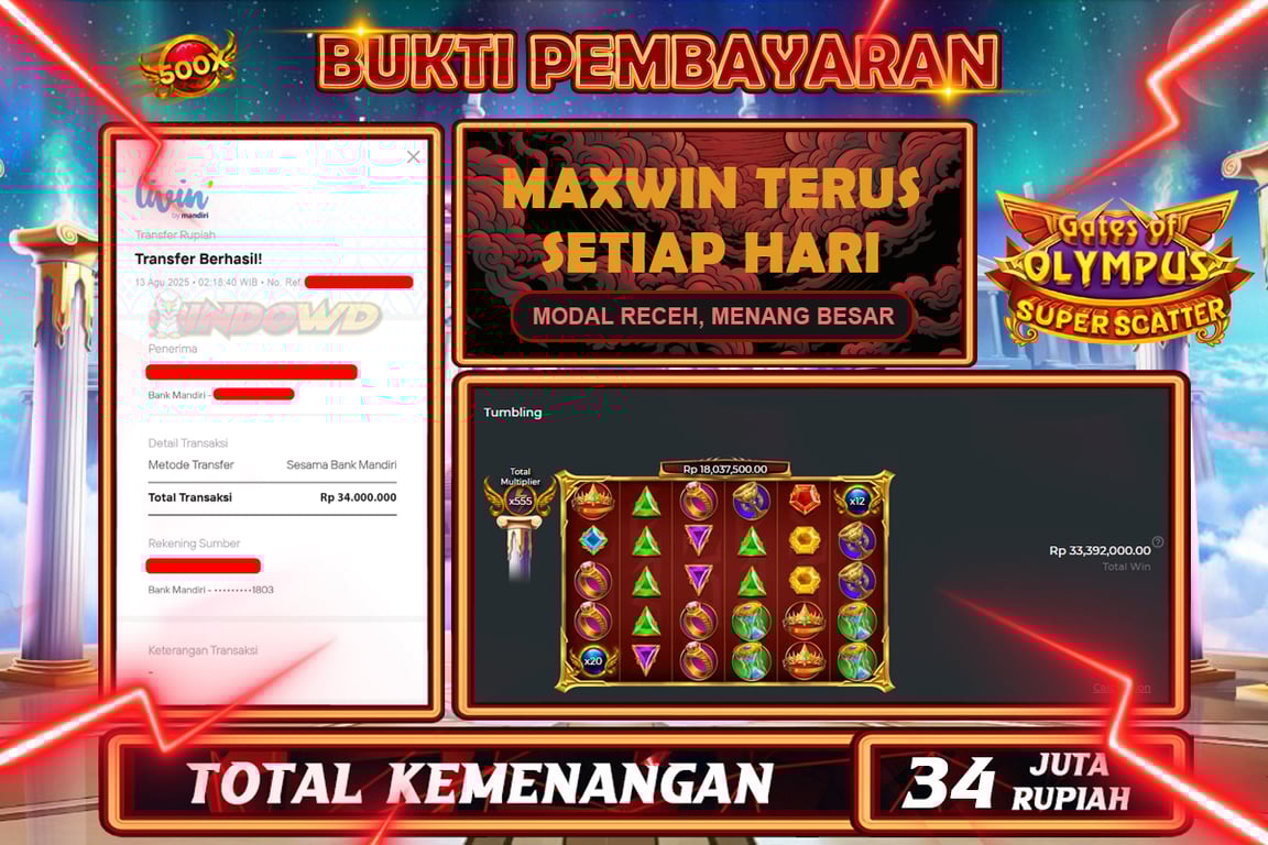 INDOWD JACKPOT SLOT GATES OF OLYMPUS SUPER SCATTER Rp34.000.000,- LUNAS