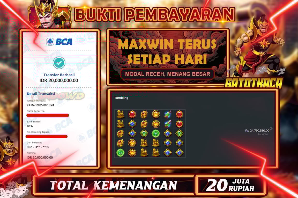 INDOWD JACKPOT SLOT GATES OF GATOTKACA 1000 Rp.20.000.000,- LUNAS