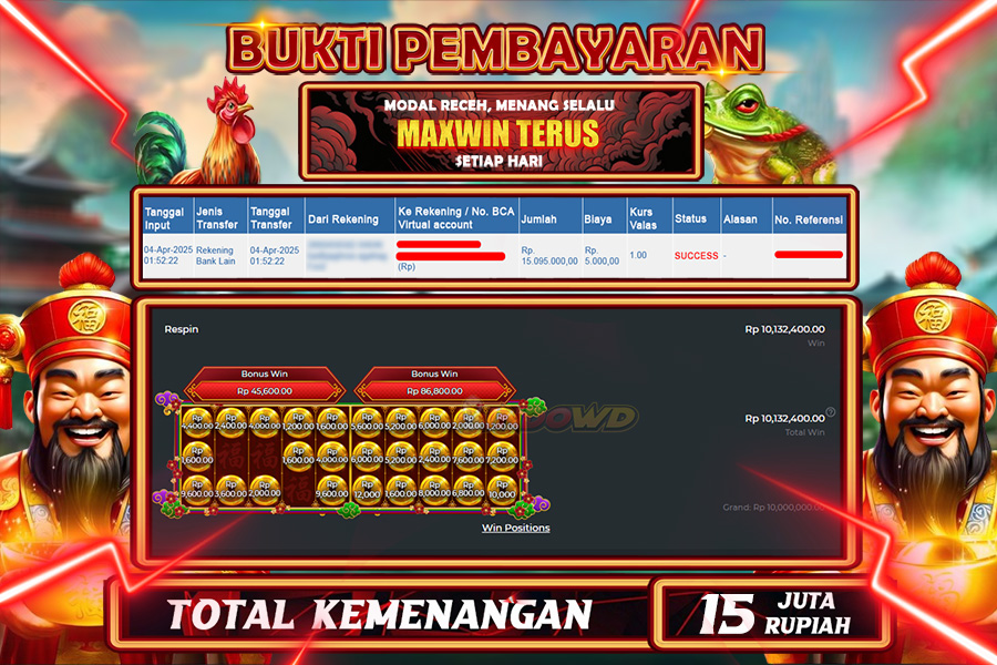 INDOWD JACKPOT SLOT CHESTS OF CAI SHEN Rp15.000.000,- LUNAS