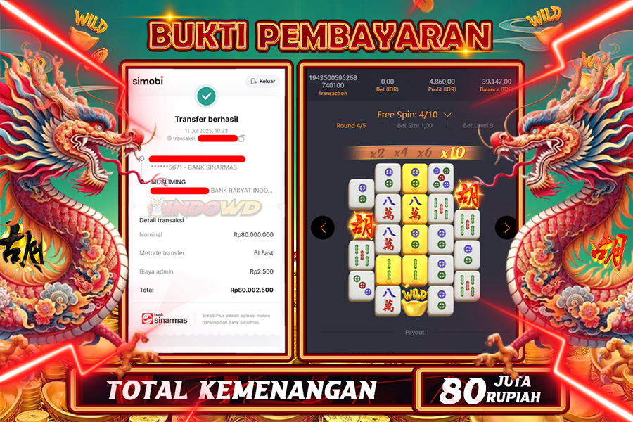 INDOWD JACKPOT SLOT MAHJONG WAYS 2 Rp80.000.000,- LUNAS