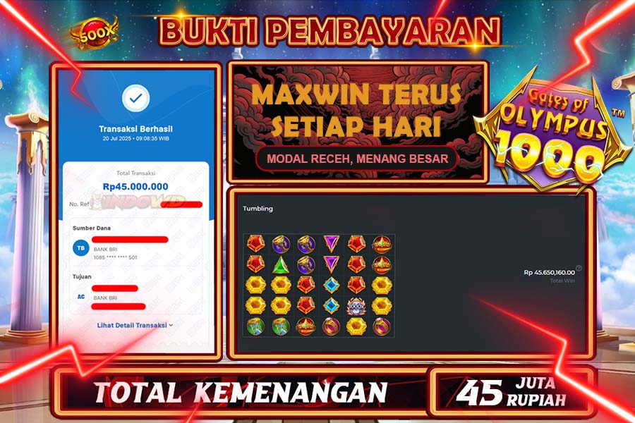 INDOWD JACKPOT SLOT GATES OF OLYMPUS 1000 Rp45.000.000,- LUNAS