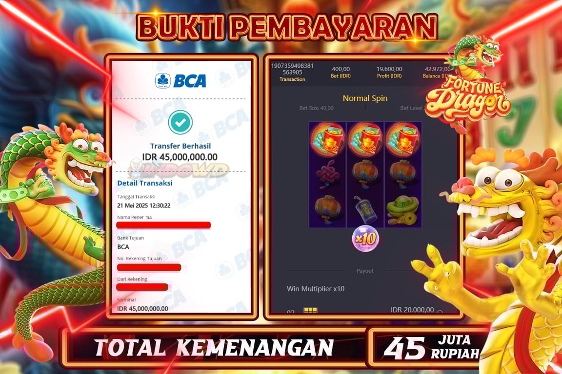INDOWD JACKPOT SLOT FORTUNE DRAGON Rp45.000.000,- LUNAS