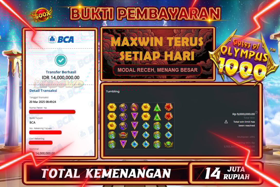 INDOWD JACKPOT SLOT GATES OF OLYMPUS 1000 Rp14.000.000,- LUNAS