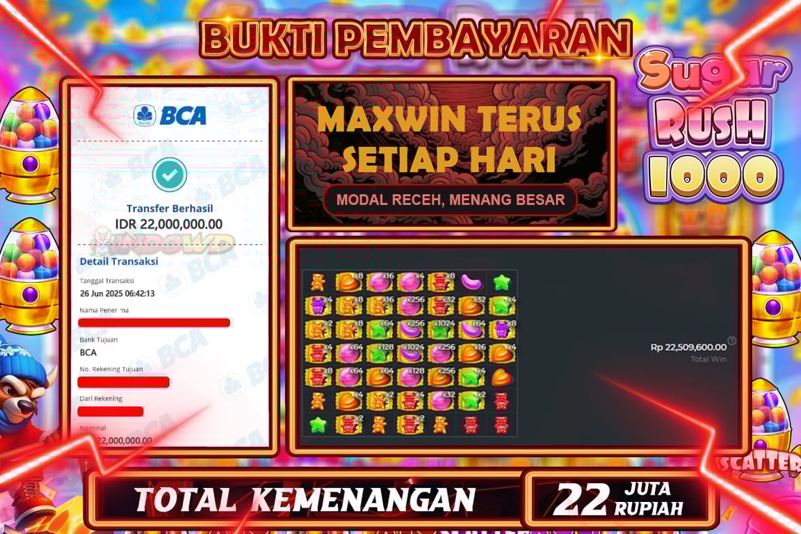 INDOWD JACKPOT SLOT SUGAR RUSH 1000 Rp22.000.000,- LUNAS