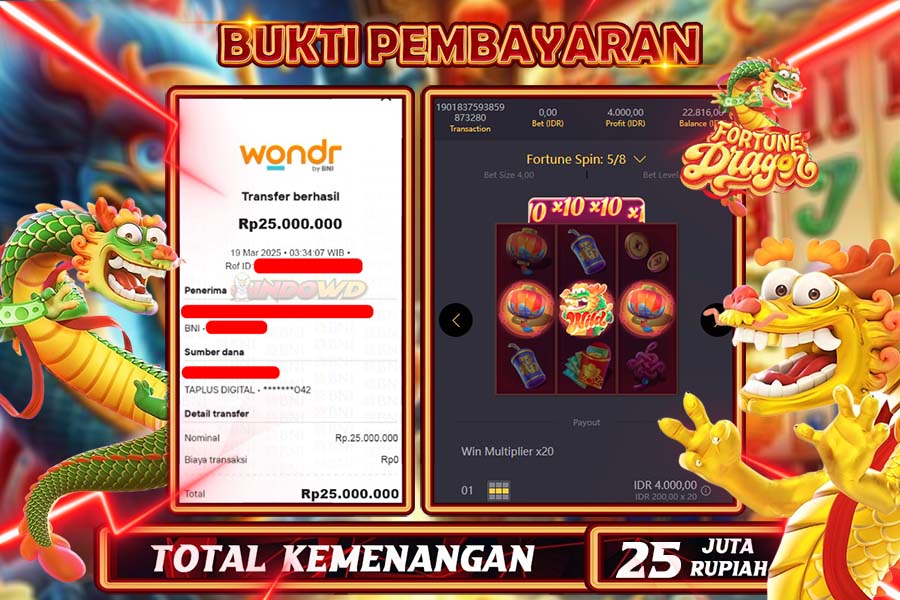 INDOWD JACKPOT SLOT FORTUNE DRAGON Rp25.000.000,- LUNAS