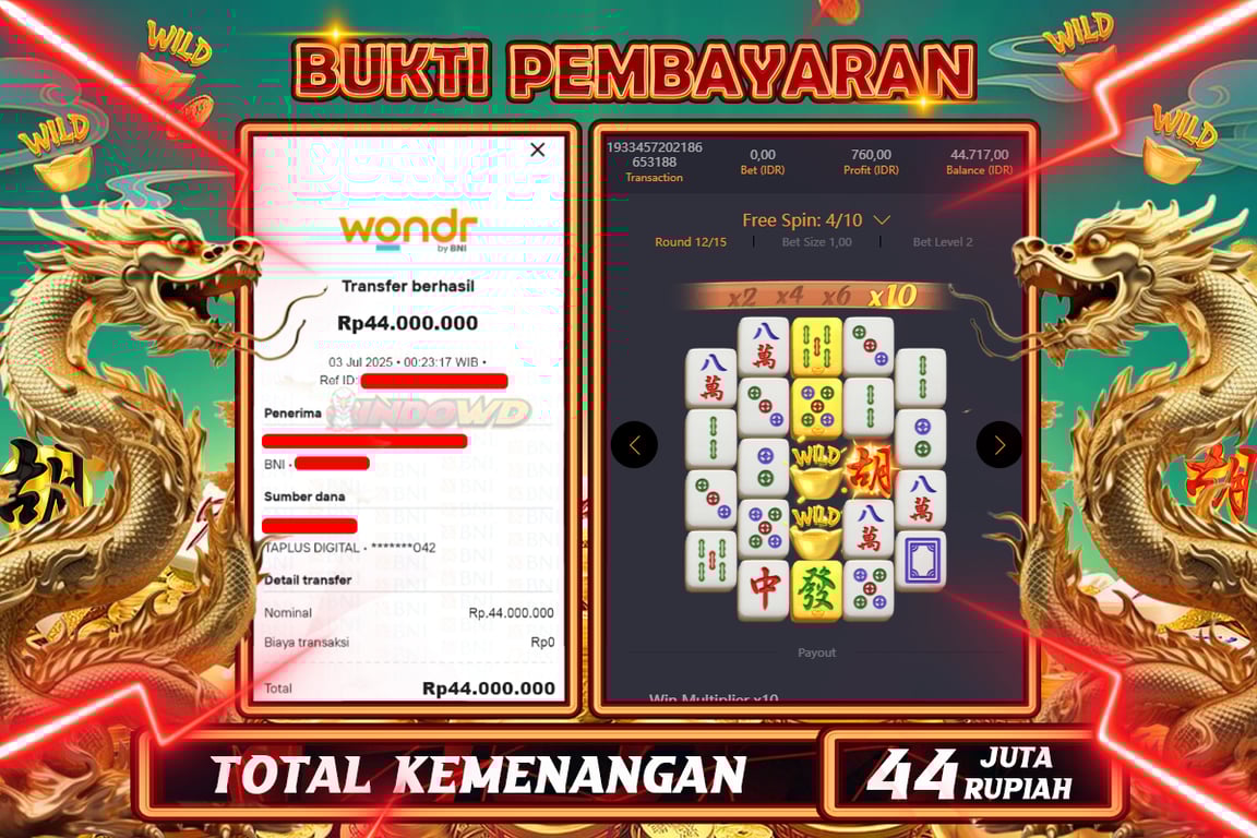 INDOWD JACKPOT SLOT MAHJONG WAYS 2 Rp44.000.000,- LUNAS