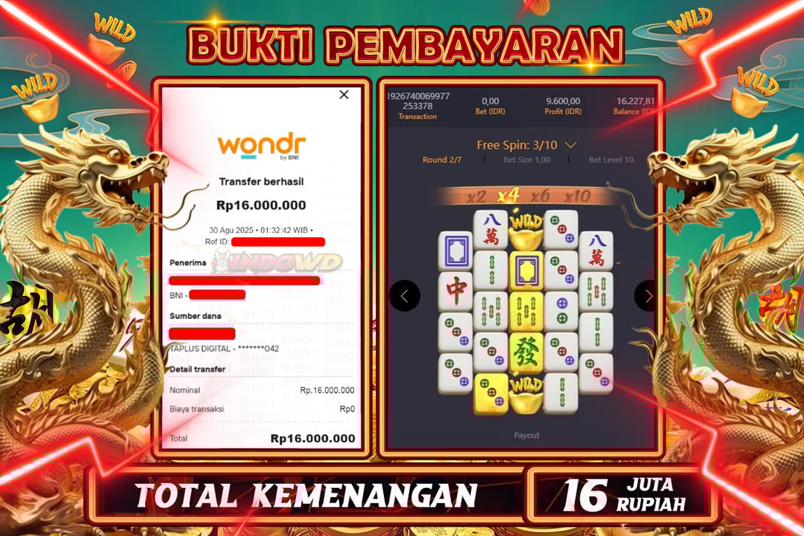 INDOWD JACKPOT SLOT MAHJONG WAYS 2 Rp16.000.000,- LUNAS