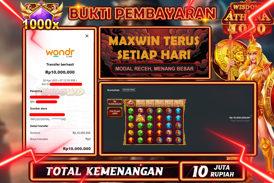 INDOWD JACKPOT SLOT WISDOM ANTHENA Rp10.000.000,- LUNAS