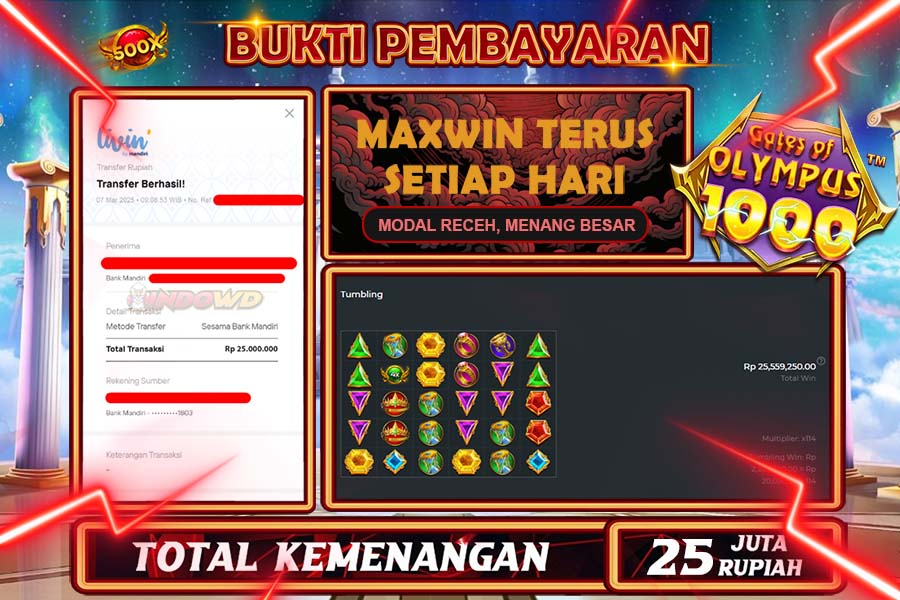 INDOWD JACKPOT SLOT GATES OF OLYMPUS 1000 Rp25.000.000,- LUNAS