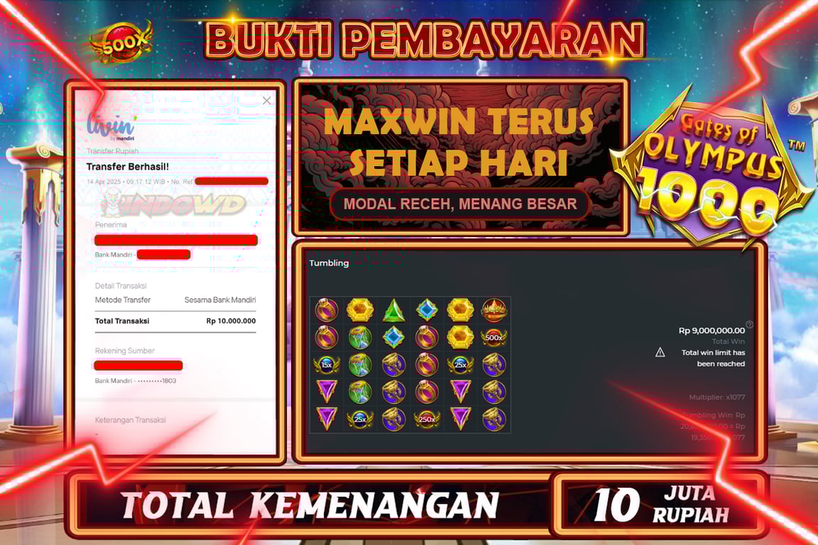 INDOWD JACKPOT SLOT GATES OF OLYMPUS 1000 Rp10.000.000,- LUNAS