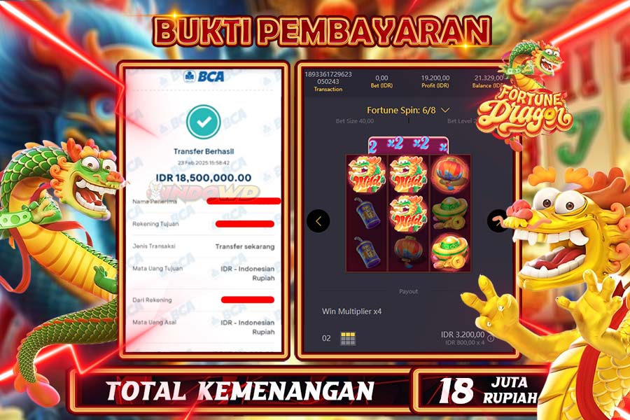 INDOWD JACKPOT SLOT FORTUNE DRAGON Rp18.500.000,- LUNAS
