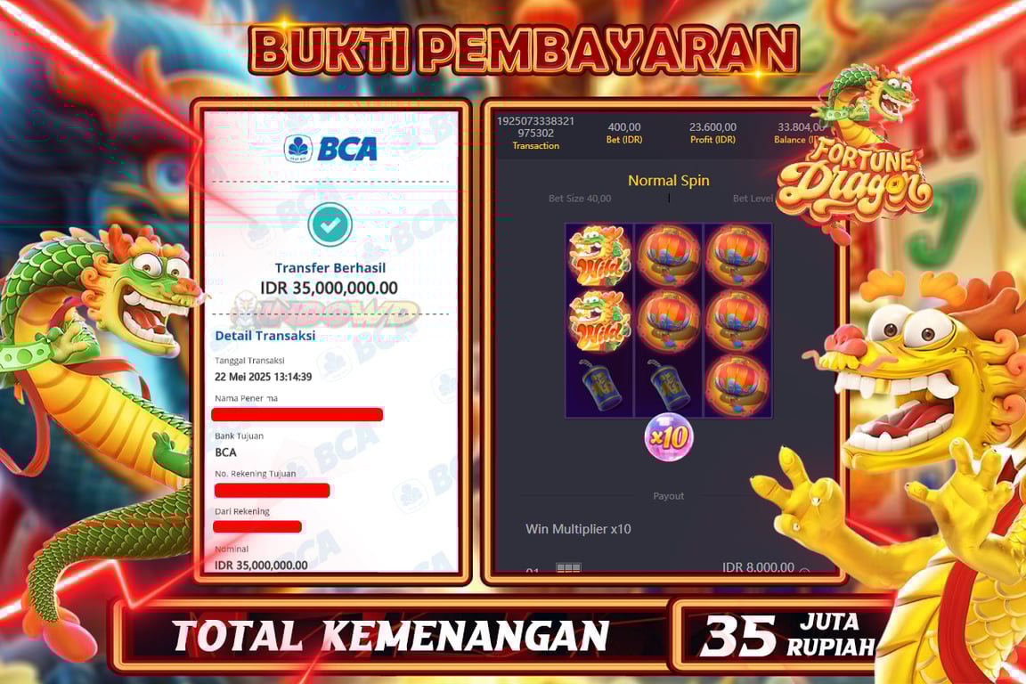 INDOWD JACKPOT SLOT FORTUNE DRAGON Rp35.000.000,- LUNAS