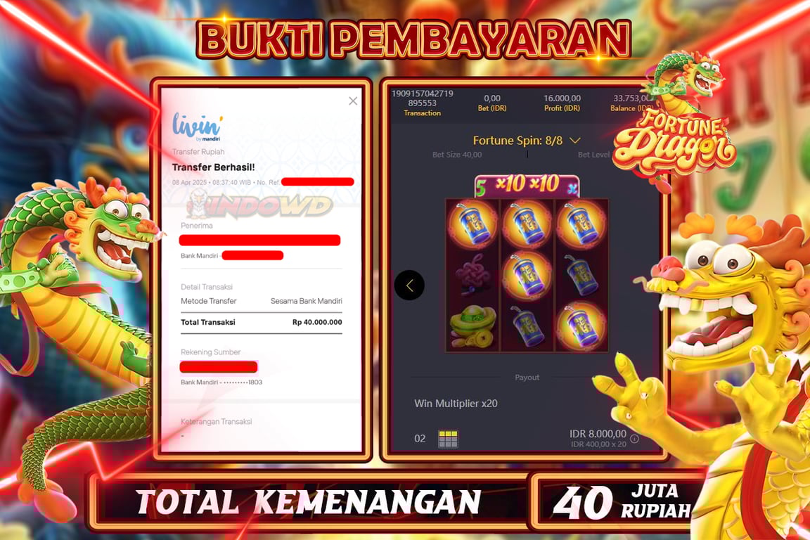 INDOWD JACKPOT SLOT DRAGON FORTUNE Rp40.000.000,- LUNAS