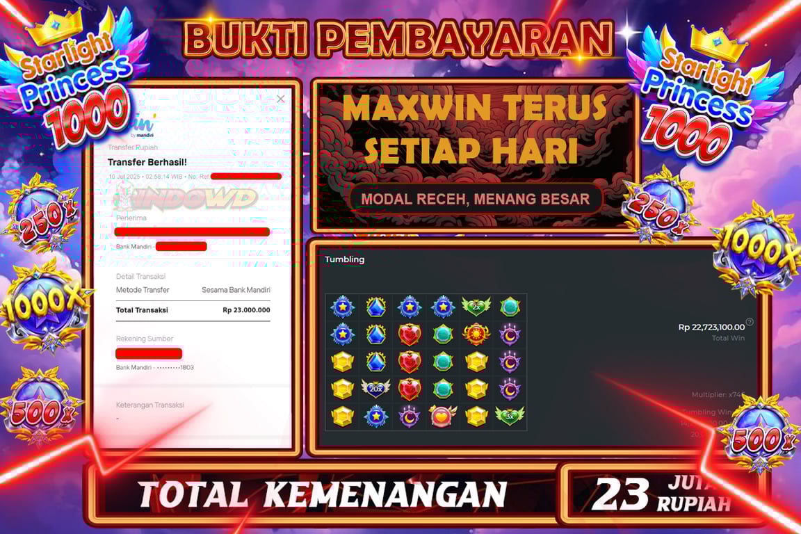INDOWD JACKPOT SLOT STARLIGHT PRINCESS 1000 Rp23.000.000,- LUNAS