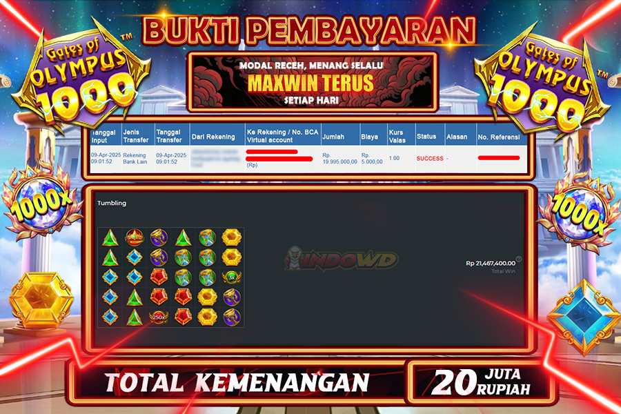 INDOWD JACKPOT SLOT GATES OF OLYMPUS 1000 Rp20.000.000,- LUNAS