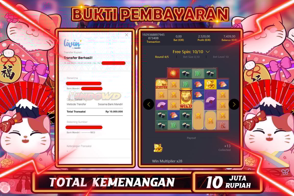 INDOWD JACKPOT SLOT LUCKY NEKO Rp10.000.000,- LUNAS
