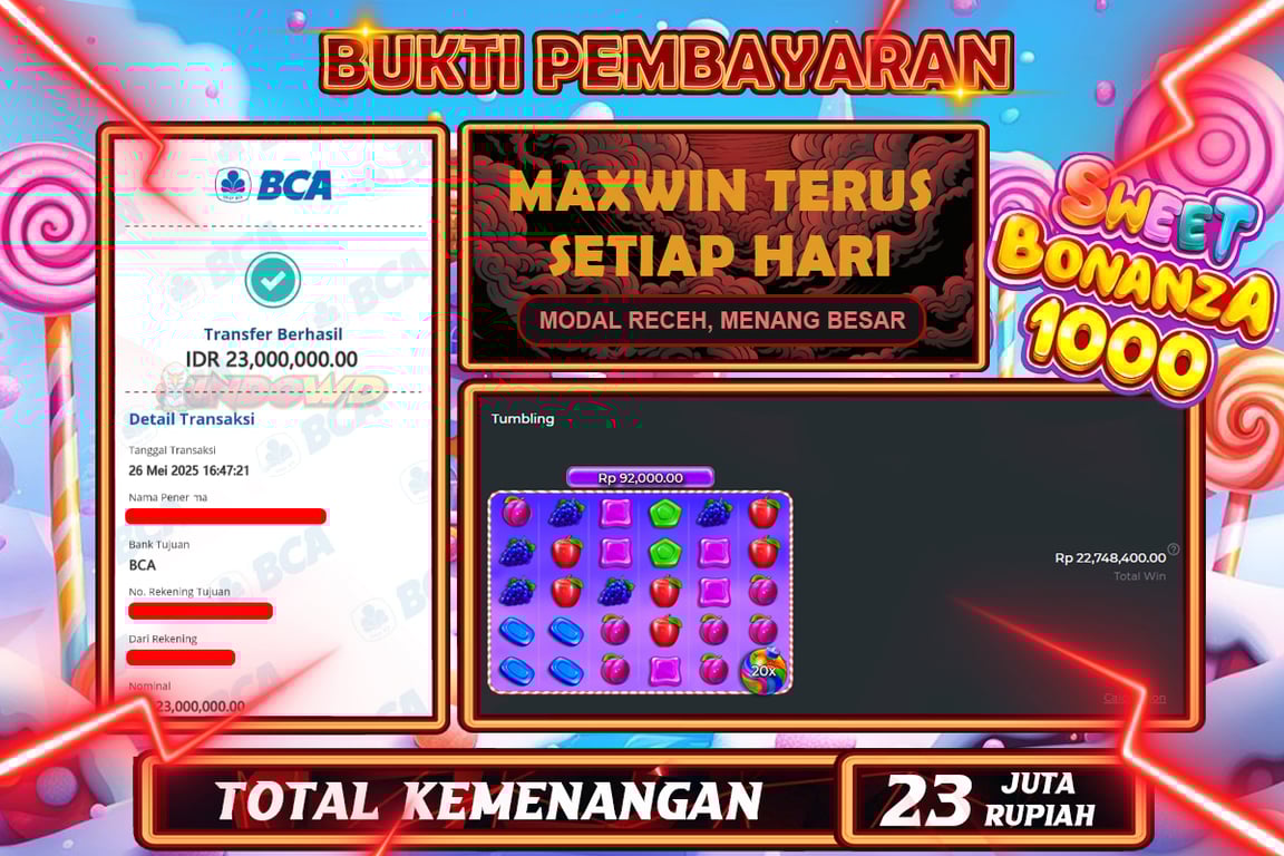 INDOWD JACKPOT SLOT SWEET BONANZA 1000 Rp23.000.000,- LUNAS