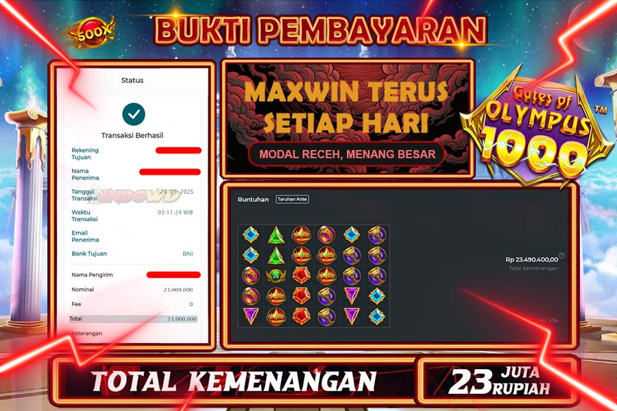 INDOWD JACKPOT SLOT GATES OF OLYMPUS 1000 Rp23.000.000,- LUNAS