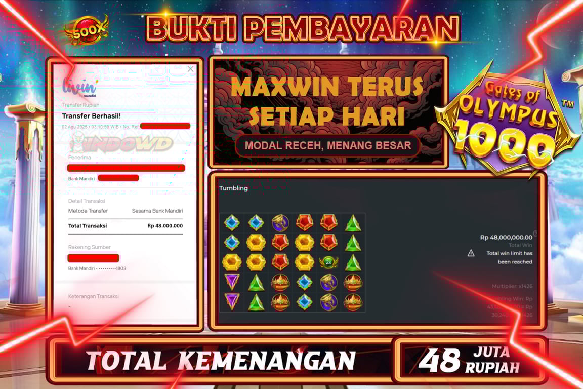 INDOWD JACKPOT SLOT GATES OF OLYMPUS 1000 Rp48.000.000,- LUNAS