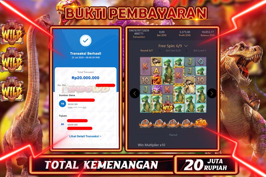 INDOWD JACKPOT SLOT JURASIC KINGDOM Rp20.000.000,- LUNAS