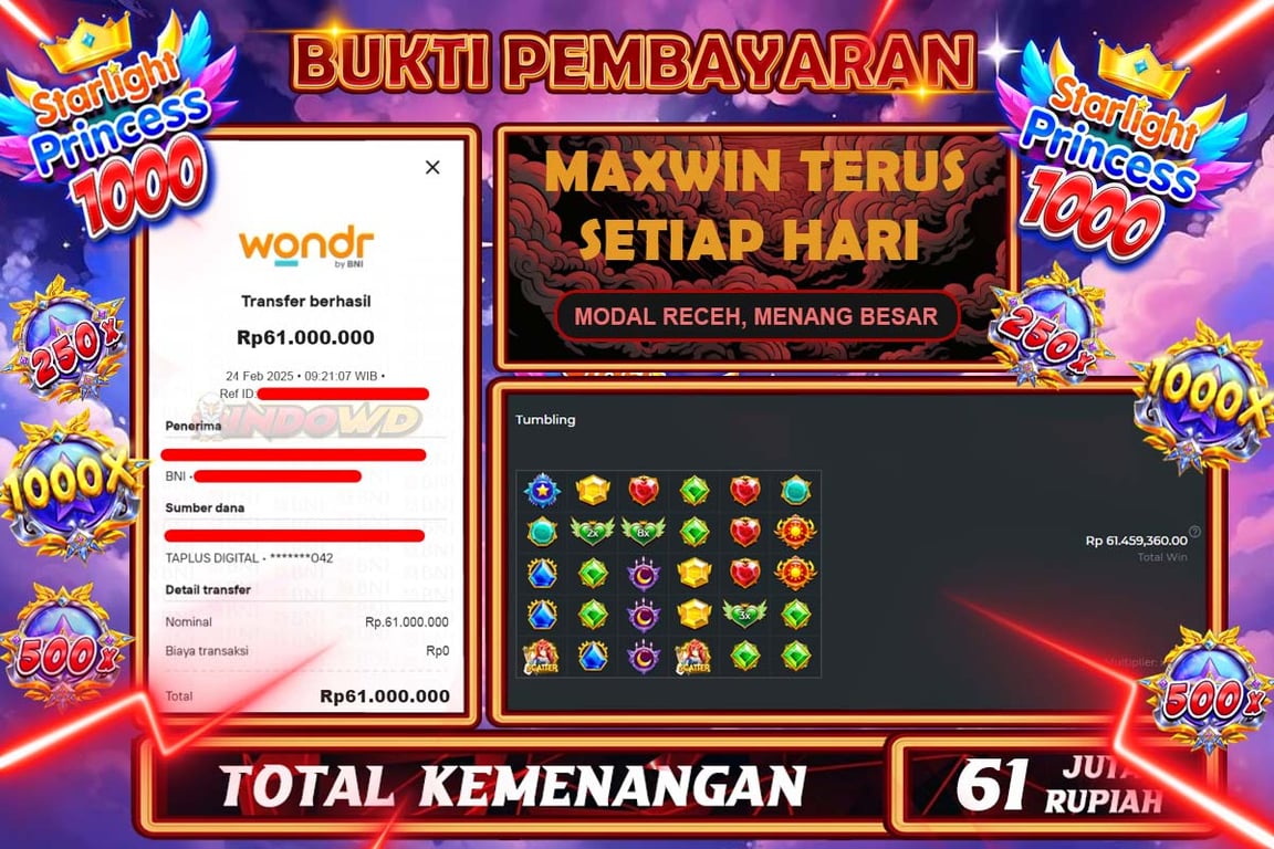 INDOWD JACKPOT SLOT STARLIGHT PRINCES 1000 Rp61.000.000,- LUNAS
