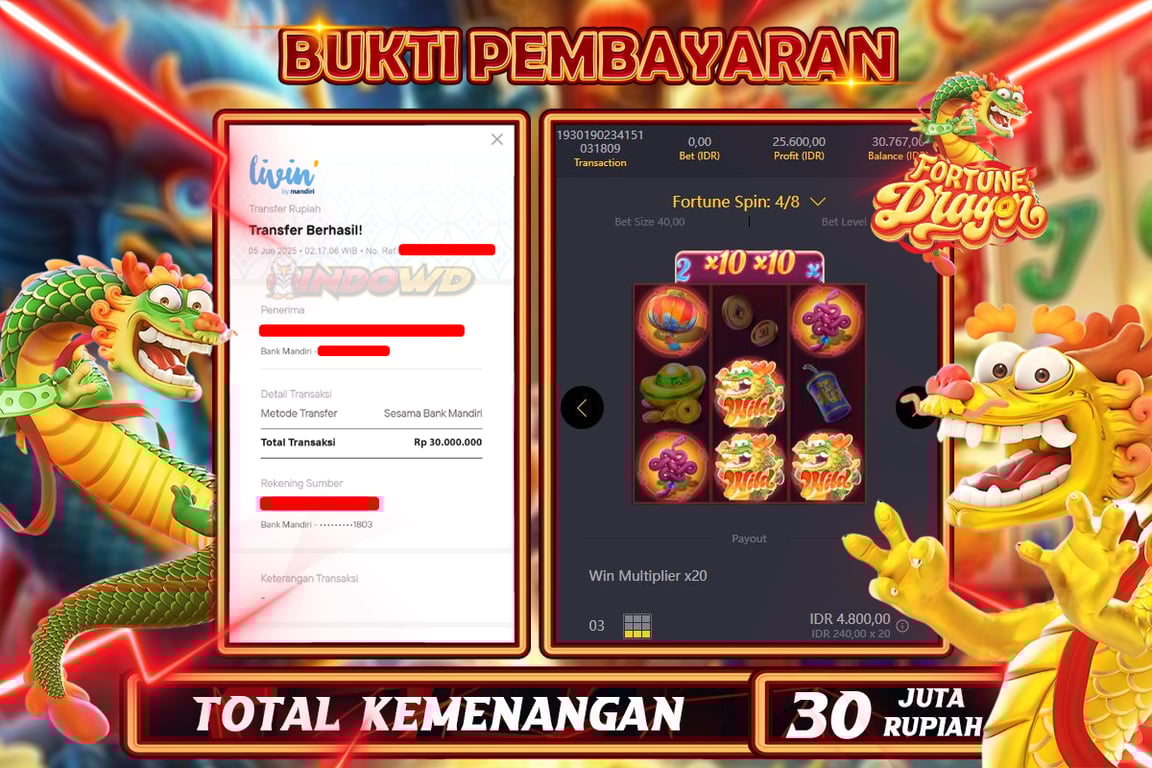 INDOWD JACKPOT SLOT FORTUNE DRAGON Rp30.000.000,- LUNAS