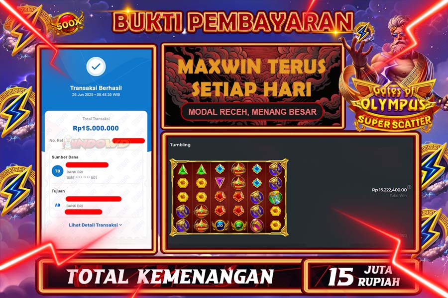 INDOWD JACKPOT SLOT GATES OF OLYMPUS SUPER Rp15.000.000,- LUNAS