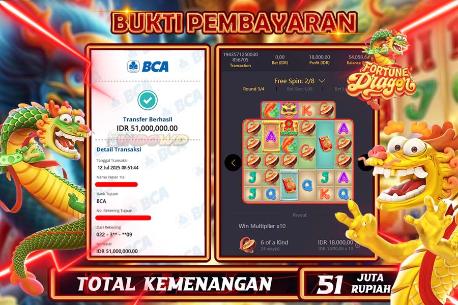 INDOWD JACKPOT SLOT FORTUNE DRAGON Rp51.000.000,- LUNAS