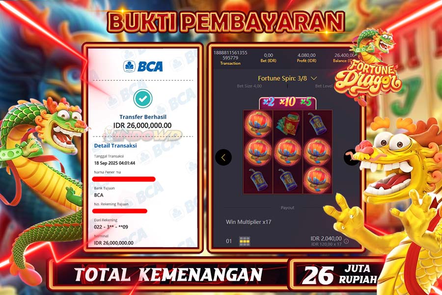 INDOWD JACKPOT SLOT DRAGON FORTUNE Rp26.000.000,- LUNAS
