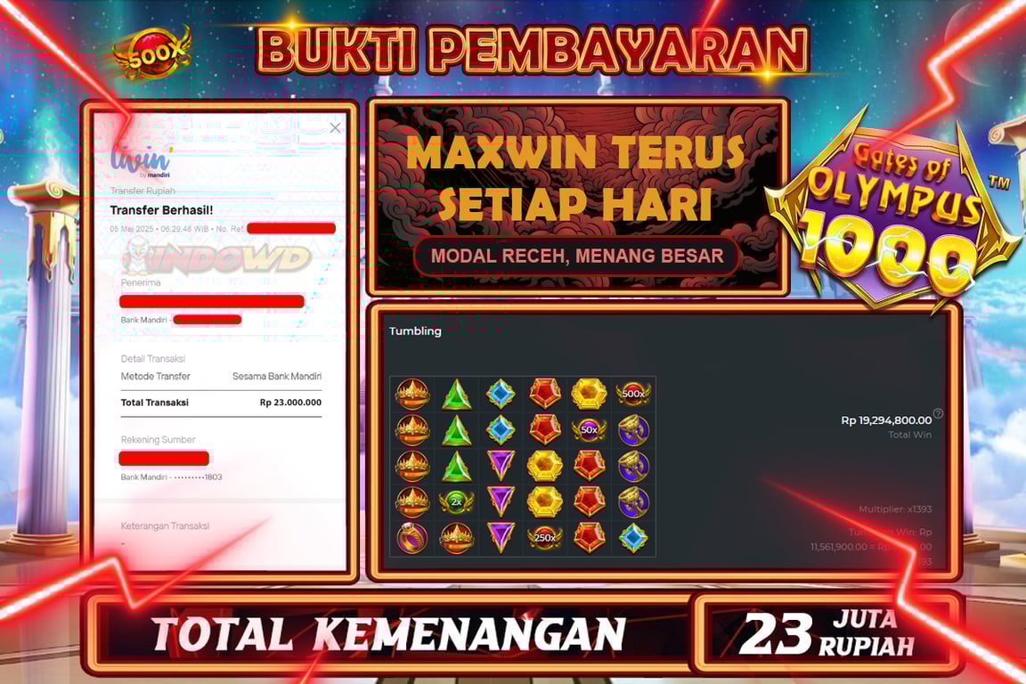 INDOWD JACKPOT SLOT GATES OF OLYMPUS 1000 Rp23.000.000,- LUNAS
