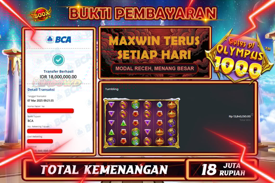 INDOWD JACKPOT SLOT GATES OF OLYMPUS 1000 Rp18.000.000,- LUNAS