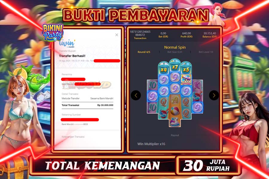 INDOWD JACKPOT SLOT BIKINI PARTY Rp30.000.000,- LUNAS