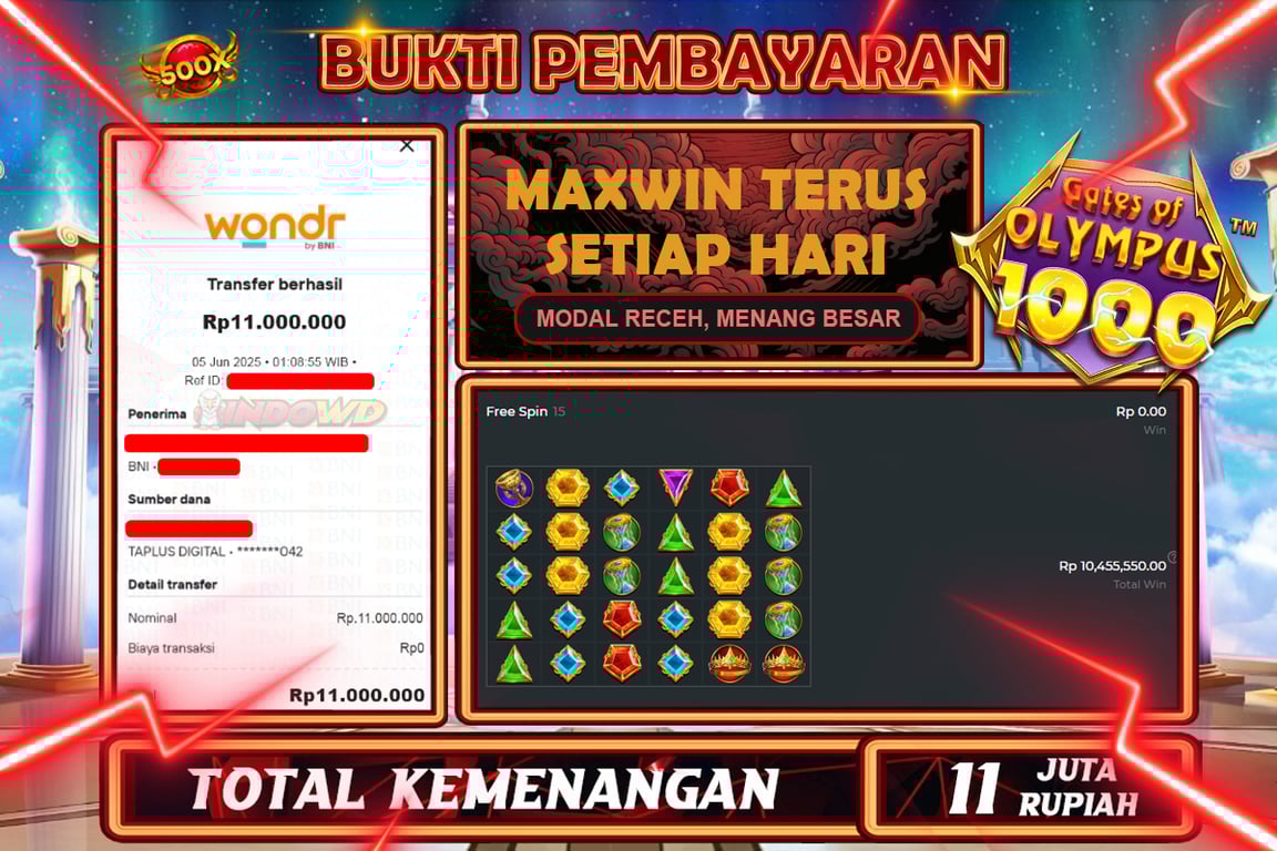 INDOWD JACKPOT SLOT GATES OF OLYMPUS 1000 Rp11.000.000,- LUNAS