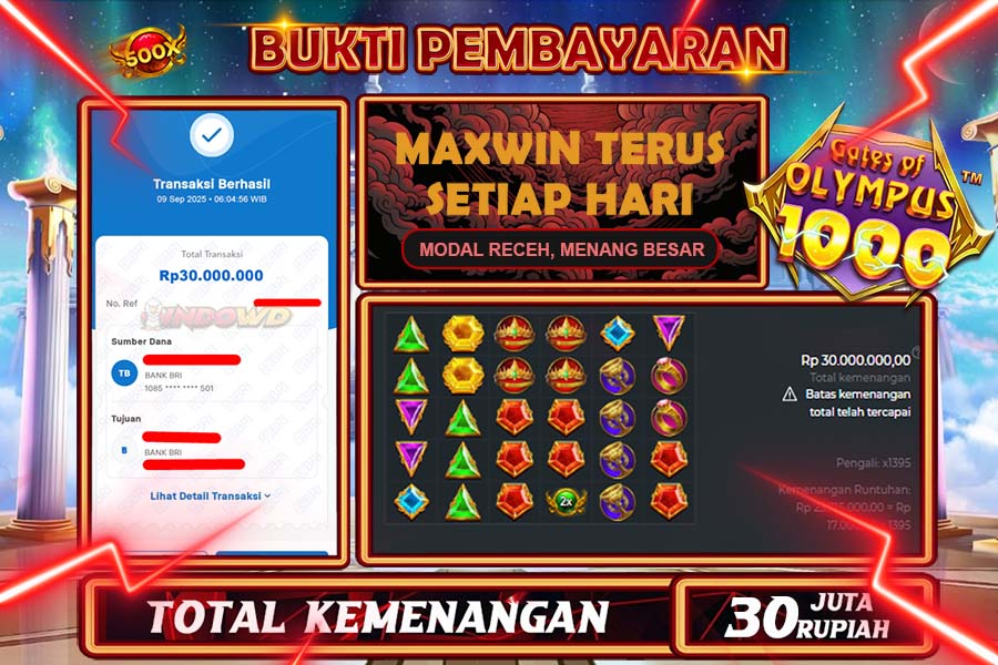 INDOWD JACKPOT SLOT GATE OF OLYMPUS 1000 Rp30.000.000,- LUNAS