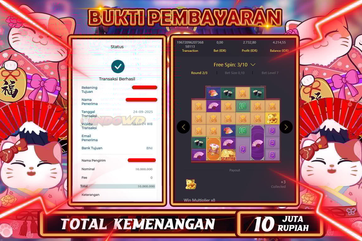 INDOWD JACKPOT SLOT LUCKY NEKO Rp10.000.000,- LUNAS