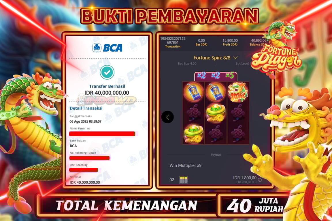 INDOWD JACKPOT SLOT FORTUNE DRAGON Rp40.000.000,- LUNAS