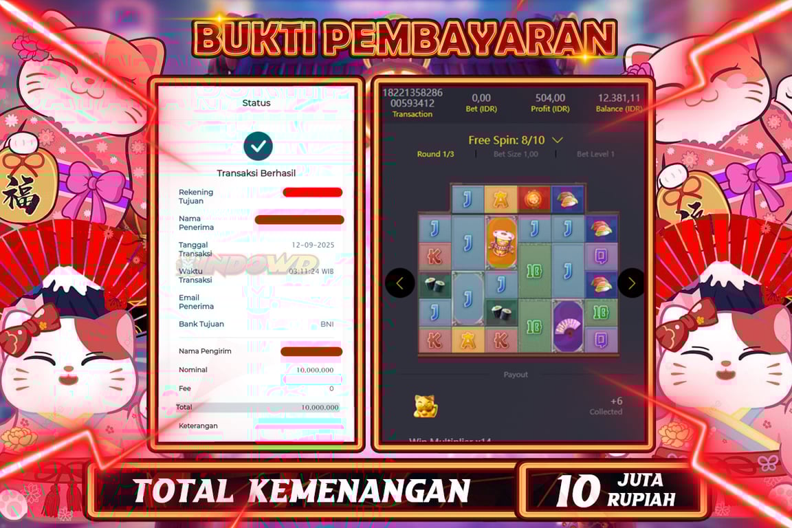 INDOWD JACKPOT SLOT LUCKY NEKO Rp10.000.000,- LUNAS