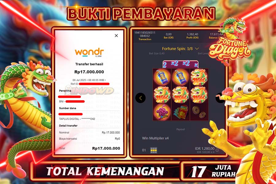 INDOWD JACKPOT SLOT DRAGON FORTUNE Rp17.000.000,- LUNAS