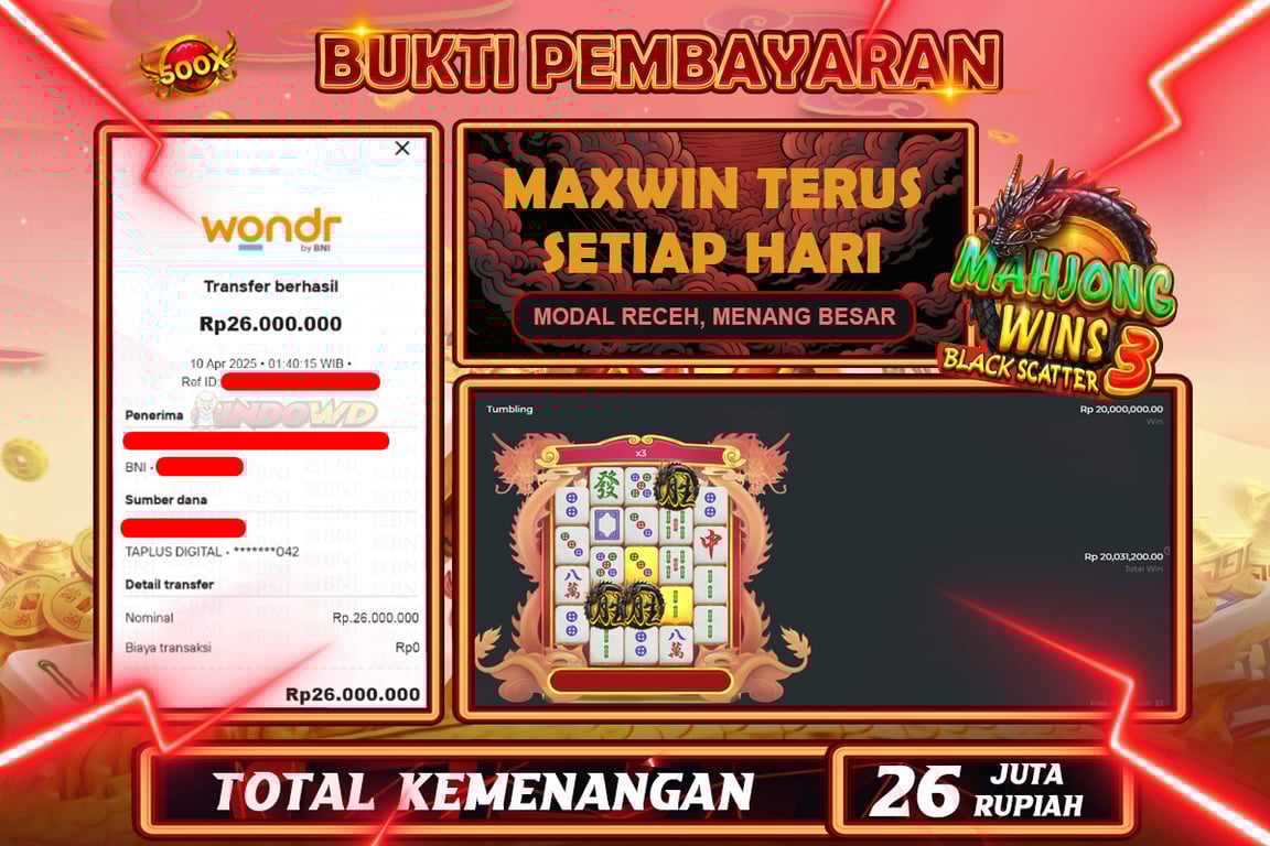 INDOWD JACKPOT SLOT MAHJONG WINS 3 BLACK SCATTER Rp26.000.000,- LUNAS