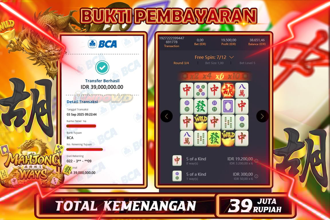 INDOWD JACKPOT SLOT WILD MAHJONG WAYS 1 Rp39.000.000,- LUNAS