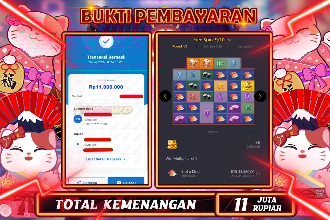 INDOWD JACKPOT SLOT LUCKY NEKO Rp11.000.000,- LUNAS