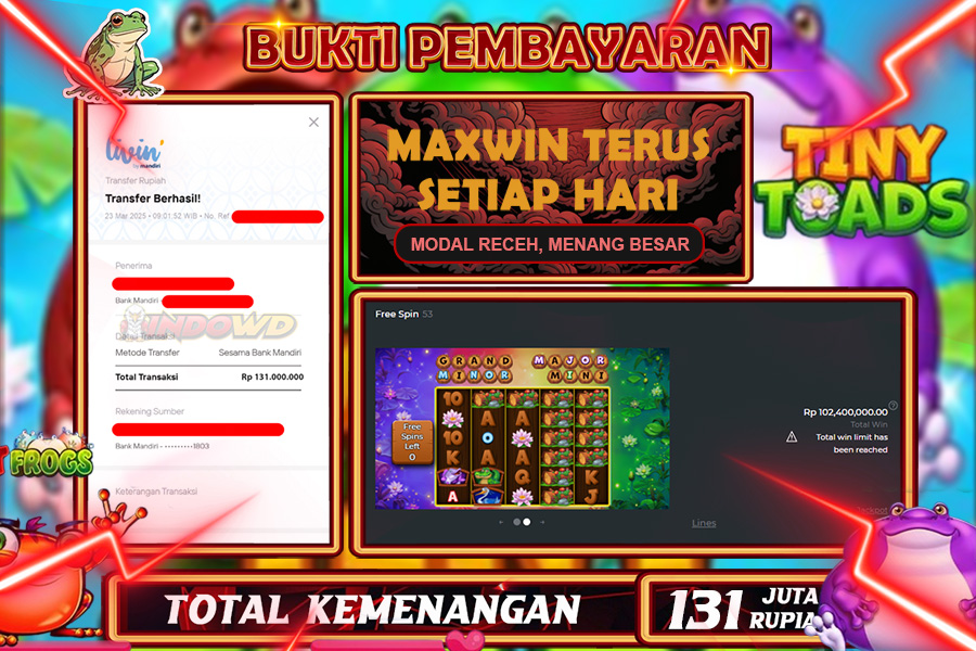 INDOWD JACKPOT SLOT TINY TOADS Rp.131.000.000,- LUNAS