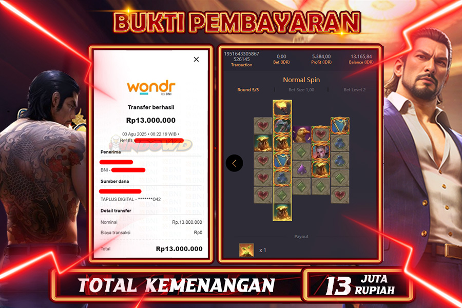 INDOWD JACKPOT SLOT YAKUZA HONOR Rp13.000.000,- LUNAS