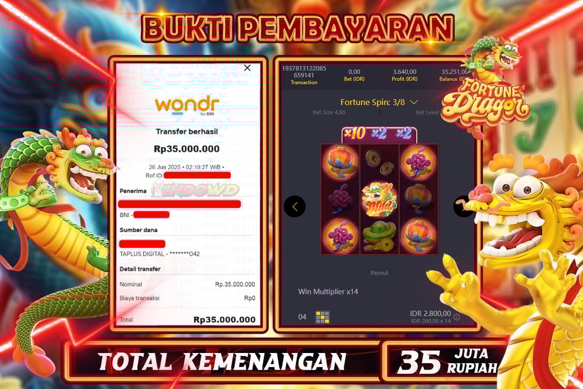 INDOWD JACKPOT SLOT DRAGON FORTUNE Rp35.000.000,- LUNAS