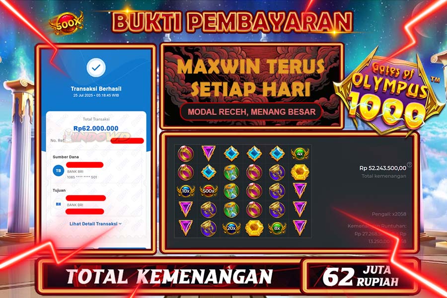 INDOWD JACKPOT SLOT GATES OF OLYMPUS 1000 Rp62.000.000,- LUNAS