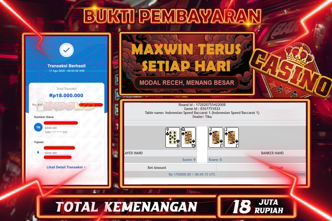 INDOWD JACKPOT BACCARAT Rp.18.000.000,- LUNAS