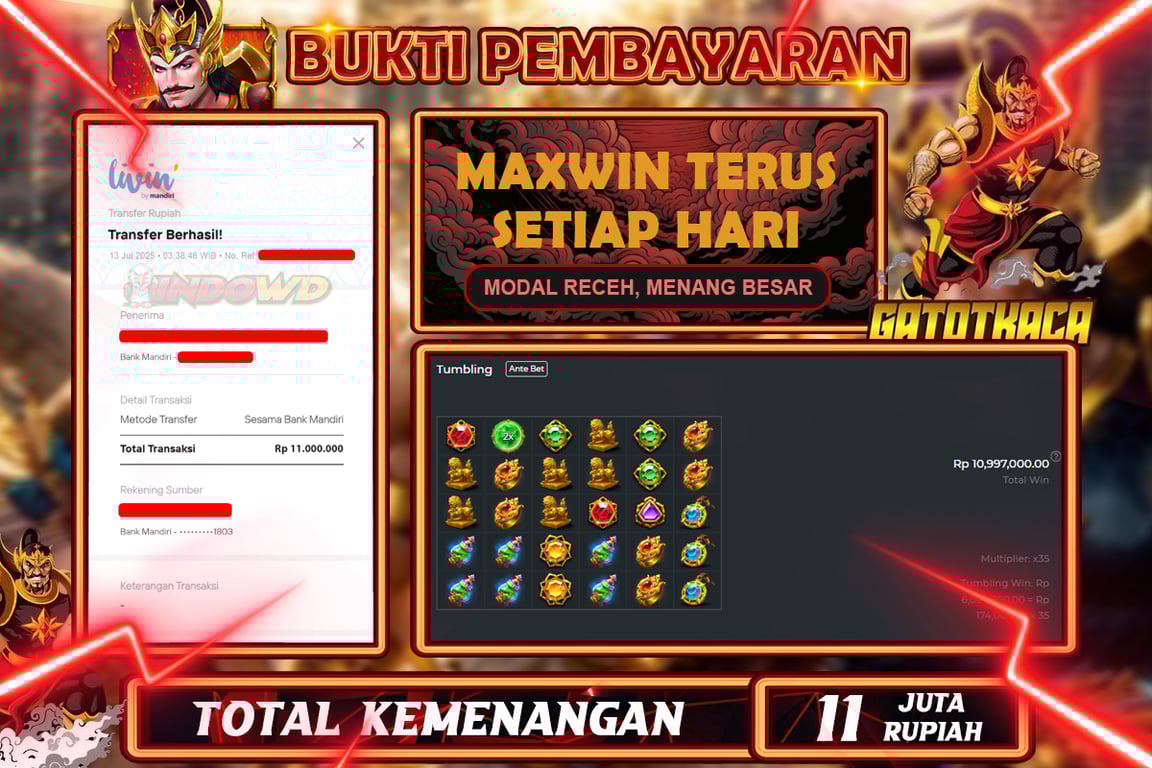 INDOWD JACKPOT SLOT GATES OF GATOT KACA Rp11.000.000,- LUNAS