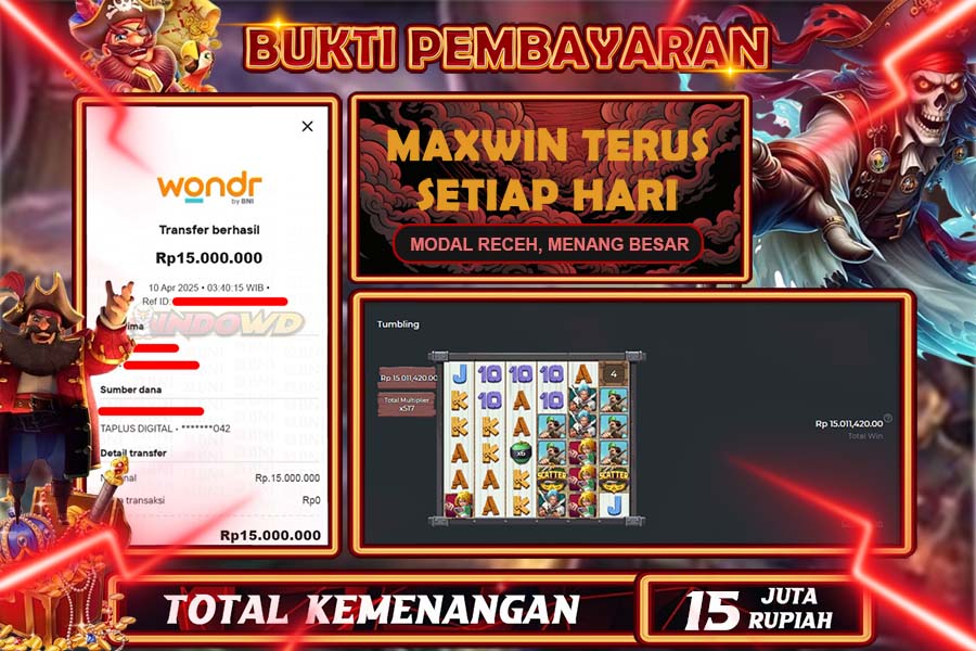 INDOWD JACKPOT SLOT PIRATE QUEST 1000 Rp15.000.000,- LUNAS